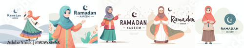 vector of muslim woman saying Ramadan Kareem