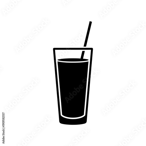 flat black silhouette icon of tall mojito glass with straw, clean simple shape, world cocktail day concept