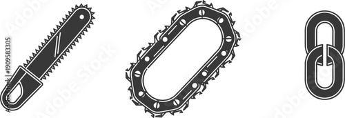 Chainsaw chain, loop, and link icons representing cutting and connection