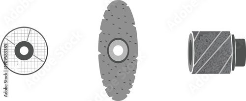 Set of three different abrasive sanding discs and drums for rotary tools