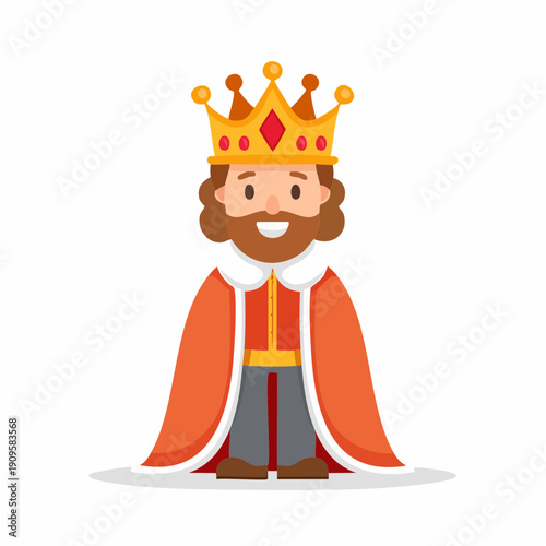 Cartoon king wearing a golden crown and regal red cape