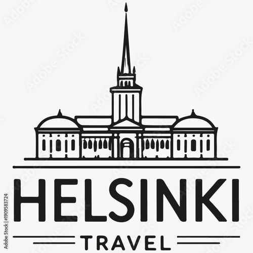 Helsinki travel logo sketch illustration vector