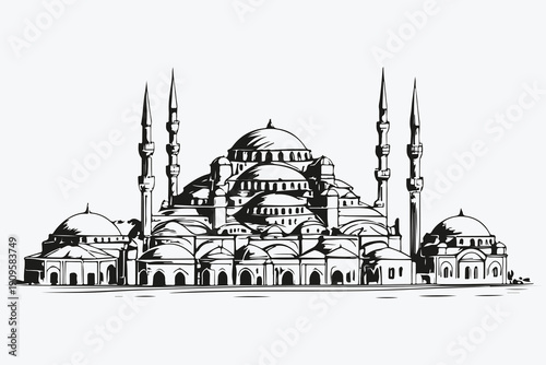 Istanbul city view sketch illustration vector