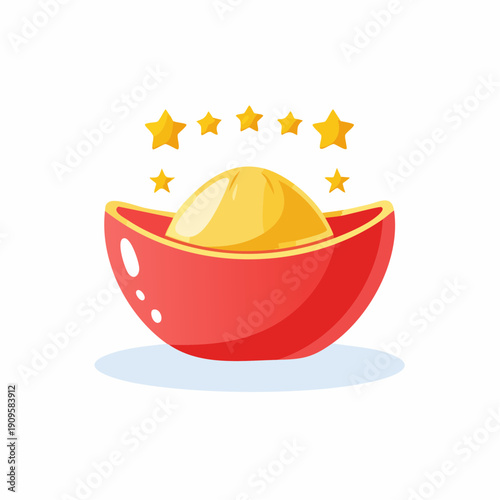 Cartoon Chinese Yuan Bao with Stars Illustration