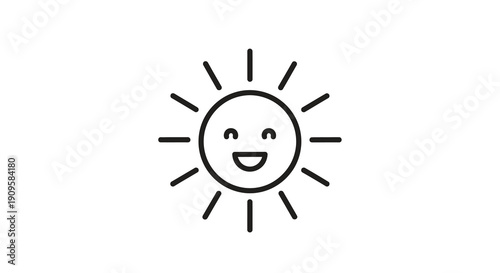 Simple line art sun with a smiling face minimal design silhouette