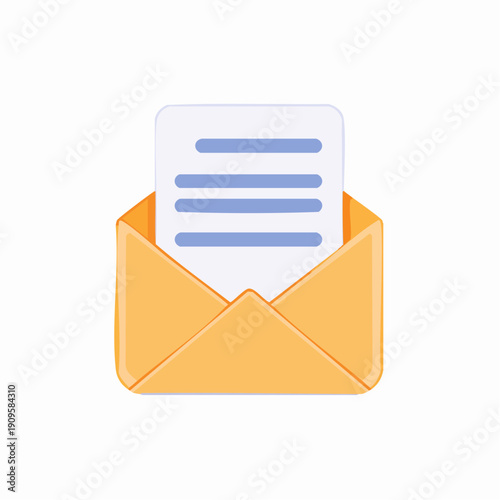 Cartoon-style illustration of an open envelope containing a letter with blue lines