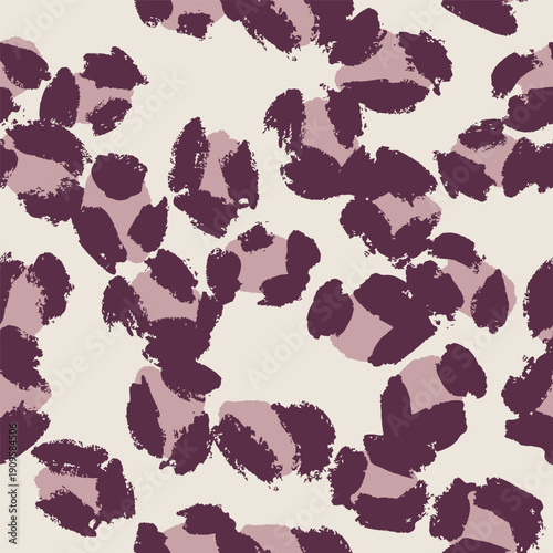 Soft abstract leopard print vector pattern in plum and dusty rose on a warm ivory base
