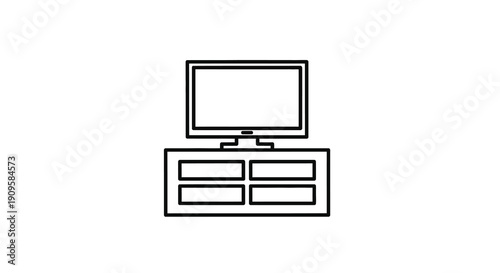 Simple line art illustration of a television and stand silhouette