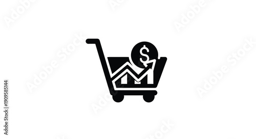 Shopping cart with financial growth chart a black silhouette