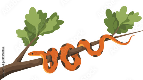 A digital illustration of an orange corn snake coiled around a brown tree branch (1)_traced