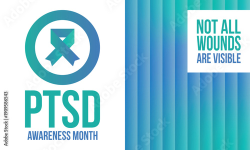 PTSD Awareness Month in June. Post Traumatic Stress Disorder. Celebrated annual in United States. Medical health care and awareness design. Poster, card, banner and background. Vector illustration
