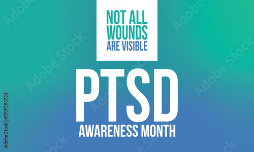 PTSD Awareness Month in June. Post Traumatic Stress Disorder. Celebrated annual in United States. Medical health care and awareness design. Poster, card, banner and background. Vector illustration