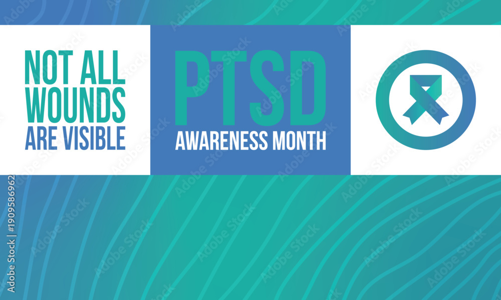 Fototapeta premium PTSD Awareness Month in June. Post Traumatic Stress Disorder. Celebrated annual in United States. Medical health care and awareness design. Poster, card, banner and background. Vector illustration