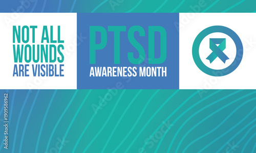 PTSD Awareness Month in June. Post Traumatic Stress Disorder. Celebrated annual in United States. Medical health care and awareness design. Poster, card, banner and background. Vector illustration
