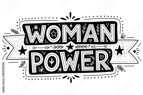 Feminine lettering set for empowerment and celebration. Text designs with floral and heart elements on transparent backgrounds.