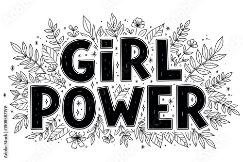 Feminine lettering set for empowerment and celebration. Text designs with floral and heart elements on transparent backgrounds.