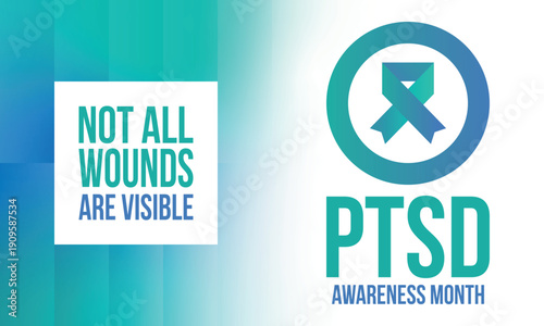 PTSD Awareness Month in June. Post Traumatic Stress Disorder. Celebrated annual in United States. Medical health care and awareness design. Poster, card, banner and background. Vector illustration