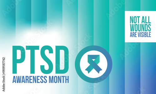 PTSD Awareness Month in June. Post Traumatic Stress Disorder. Celebrated annual in United States. Medical health care and awareness design. Poster, card, banner and background. Vector illustration