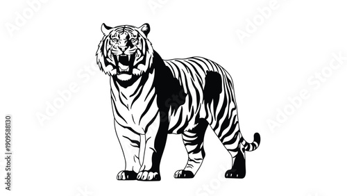 Powerful black and white silhouette of a roaring tiger showing strength and wild nature for wildlife or sports branding themes.