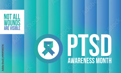 PTSD Awareness Month in June. Post Traumatic Stress Disorder. Celebrated annual in United States. Medical health care and awareness design. Poster, card, banner and background. Vector illustration
