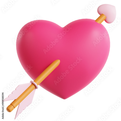 A charming 3D pink heart icon with an arrow, symbolizing deep love, affection, and romantic connection. Ideal for Valentine's Day or expressing positive feelings