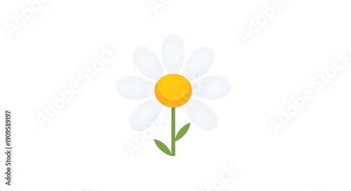Cheerful white daisy icon with bright yellow center and green stem, symbolizing natural beauty and springtime freshness for clean design projects