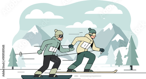 Downhill Action: Dynamic Skier Flat Illustration

