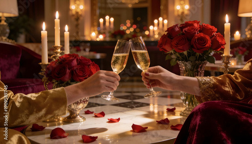 romantic dinner with champagne