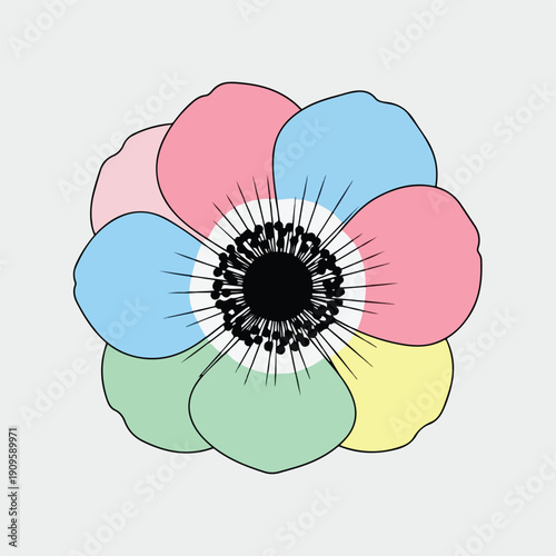 Colorful Cartoon Flower with Black Center.
