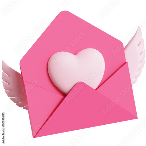 Tableau sur toile A Pink Envelope with Wings and a Heart Inside, Symbolizing Love and Communicatio