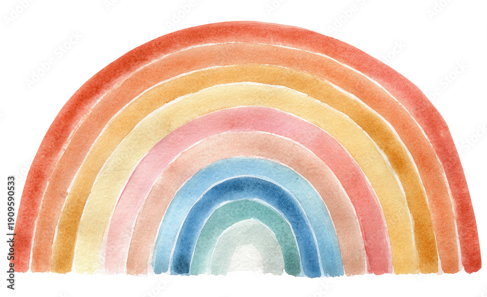 Fototapeta premium Watercolor illustration of a colorful rainbow arching across the image against a black background
