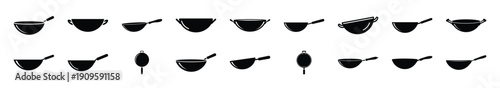 Collection of black   cooking wok silhouette isolated on white background. cooking vector illustration icons.