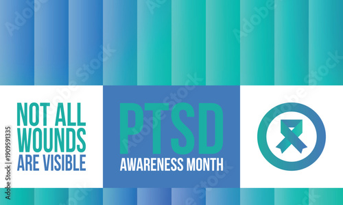 PTSD Awareness Month in June. Post Traumatic Stress Disorder. Celebrated annual in United States. Medical health care and awareness design. Poster, card, banner and background. Vector illustration