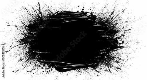 Dynamic black paint splatter on white background for creative design