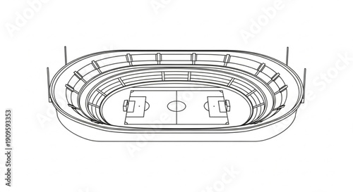 Football Stadium Perspective View Line Art Vector Illustration
