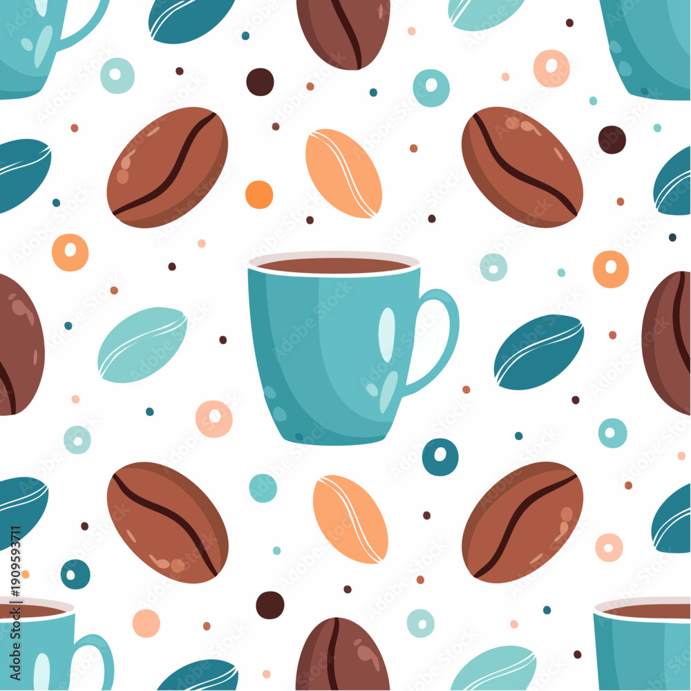 Obraz premium Coffee bean mug cup memphis seamless pattern white background