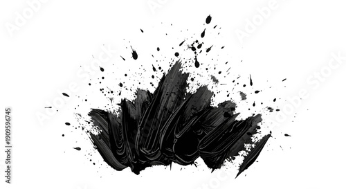 Dynamic black paint splatter on white background