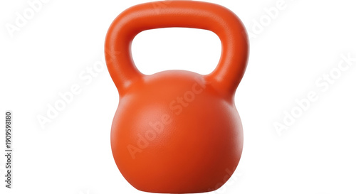 Orange kettlebell isolated PNG, fitness weight training equipment for strength and conditioning exercises on transparent background