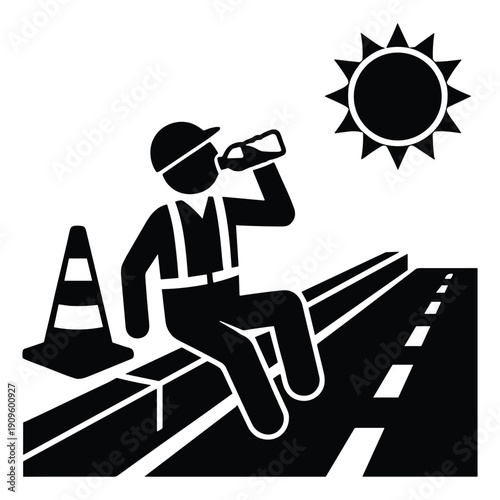 Construction worker taking a break on a hot sunny day