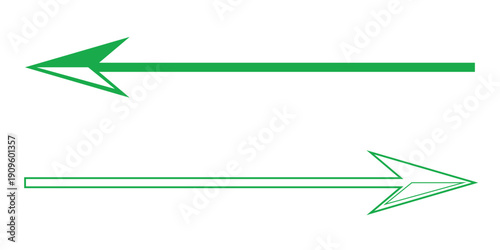 Green Horizontal Pointing Arrows in Solid and Outline Styles Facing Opposite Directions for Wayfinding Navigation Exchange Comparison and Progress Indication Symbols.