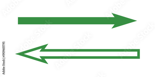 Green Horizontal Arrows Pointing in Opposite Directions Set with Solid and Outline Styles Representing Exchange Comparison Diversity and Two Way Path Decisions.