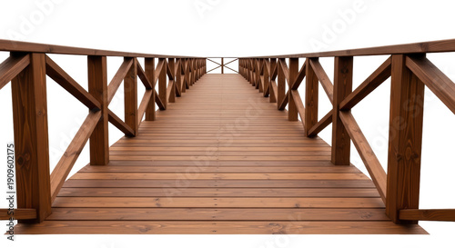 Tableau sur toile Wooden bridge with railing isolated PNG, perspective view of a brown wood footbr