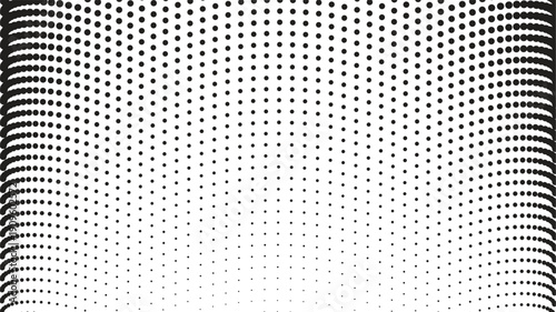 Seamless vector illustration of an abstract black and white halftone background featuring a metallic carbon fiber texture with a silver steel mesh grid and circular dot pattern