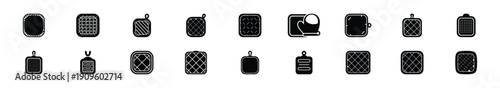 Collection of black   kitchen heat pad silhouette isolated on white background. cooking vector illustration icons.