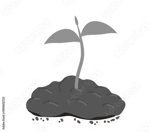 Small plant growing in the ground. young black plant. Vector illustration in flat style, isolated on a white background.