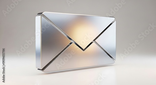 Silver Envelope with Light Inside on White Background.
