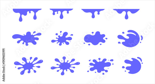 Purple Paint Splatter and Blob Shapes Vector Set