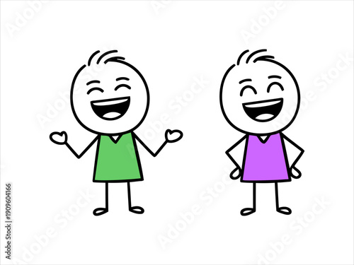 Vector illustration of happy stick figures, expressing shared joy and cheerful emotions with friendly smiles
