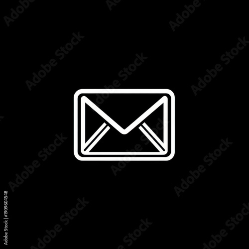 Black and white email icon on screen.