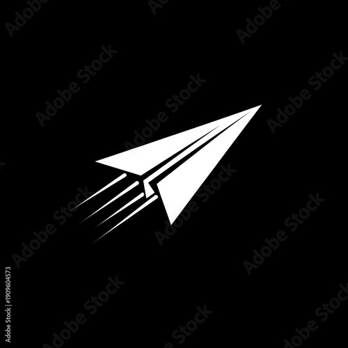 White paper airplane on black background.